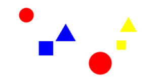 two images with three colored shapes each